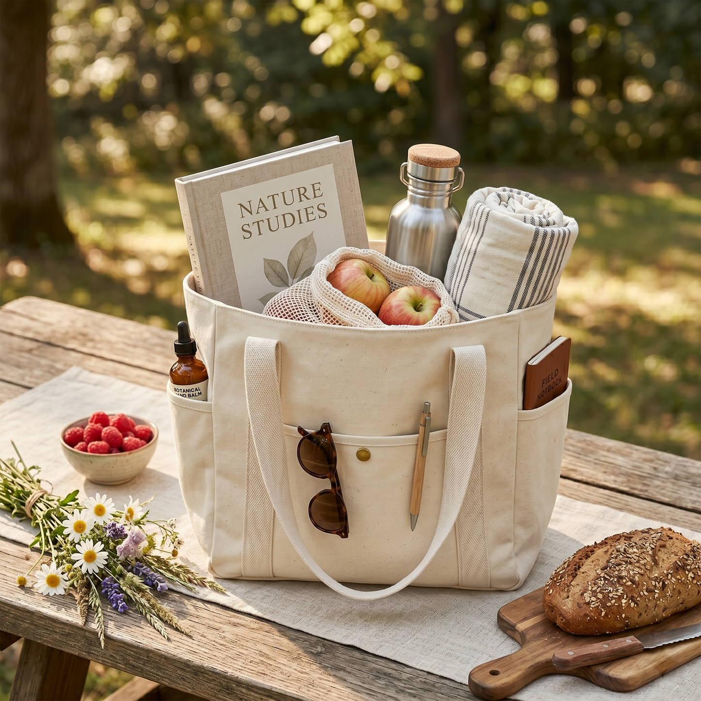 Large Capacity Tote Canvas Bag (Beige)
