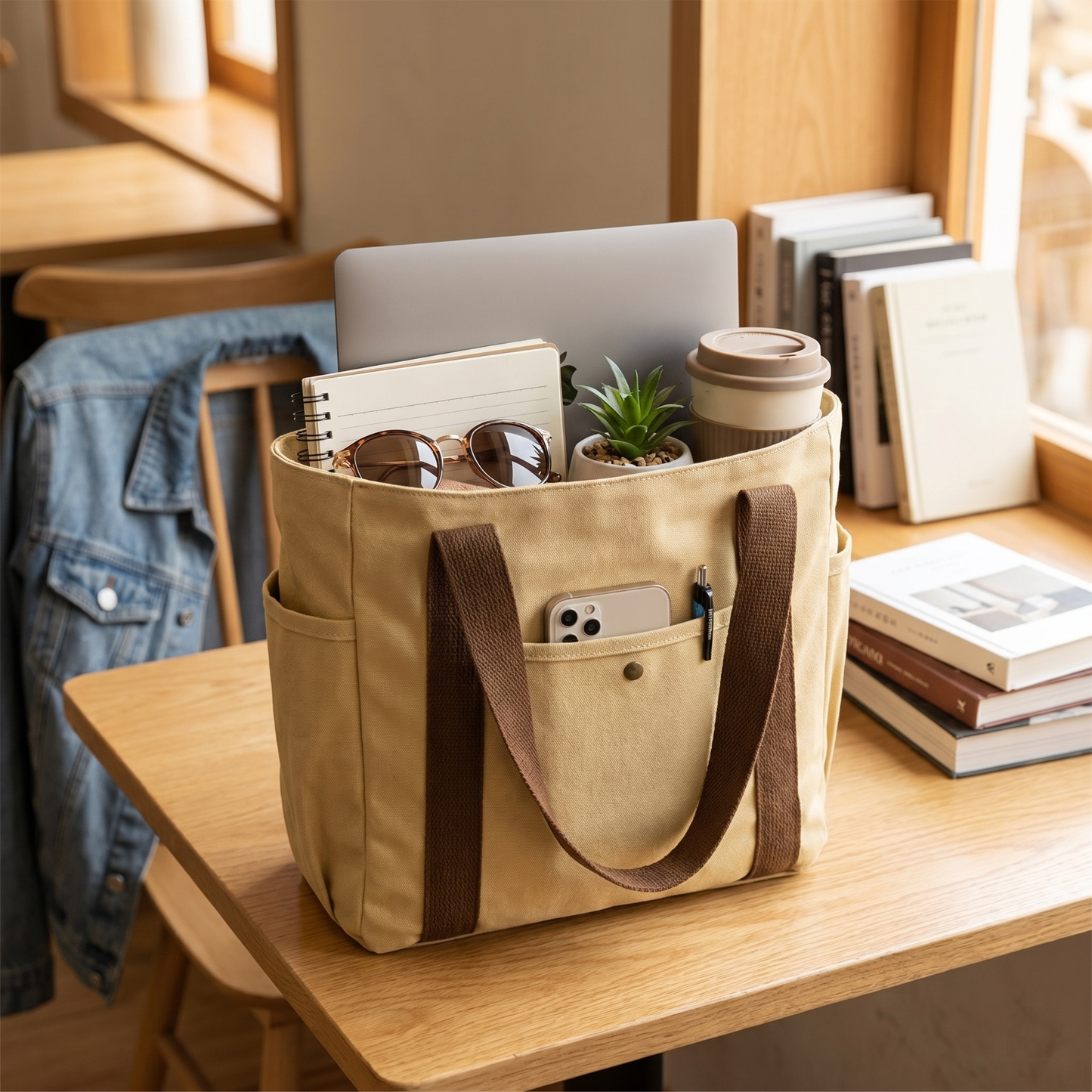 Large Capacity Tote Canvas Bag (Khaki)
