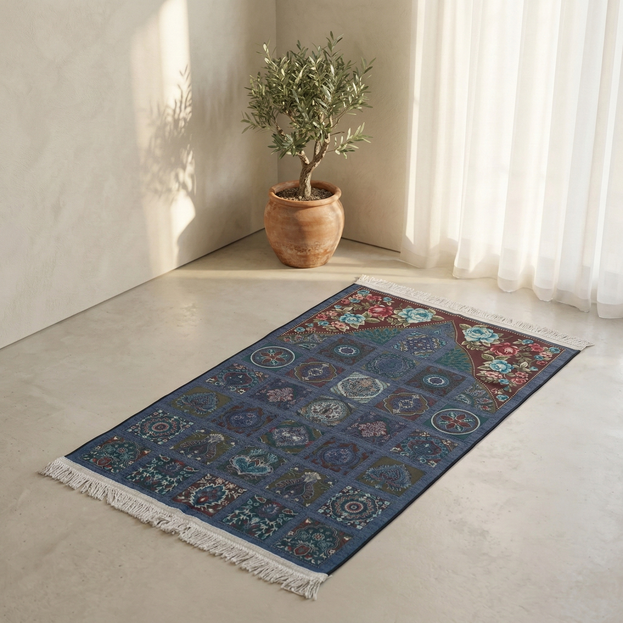 Premium Turkey Jaynamaz - Indigo Grid