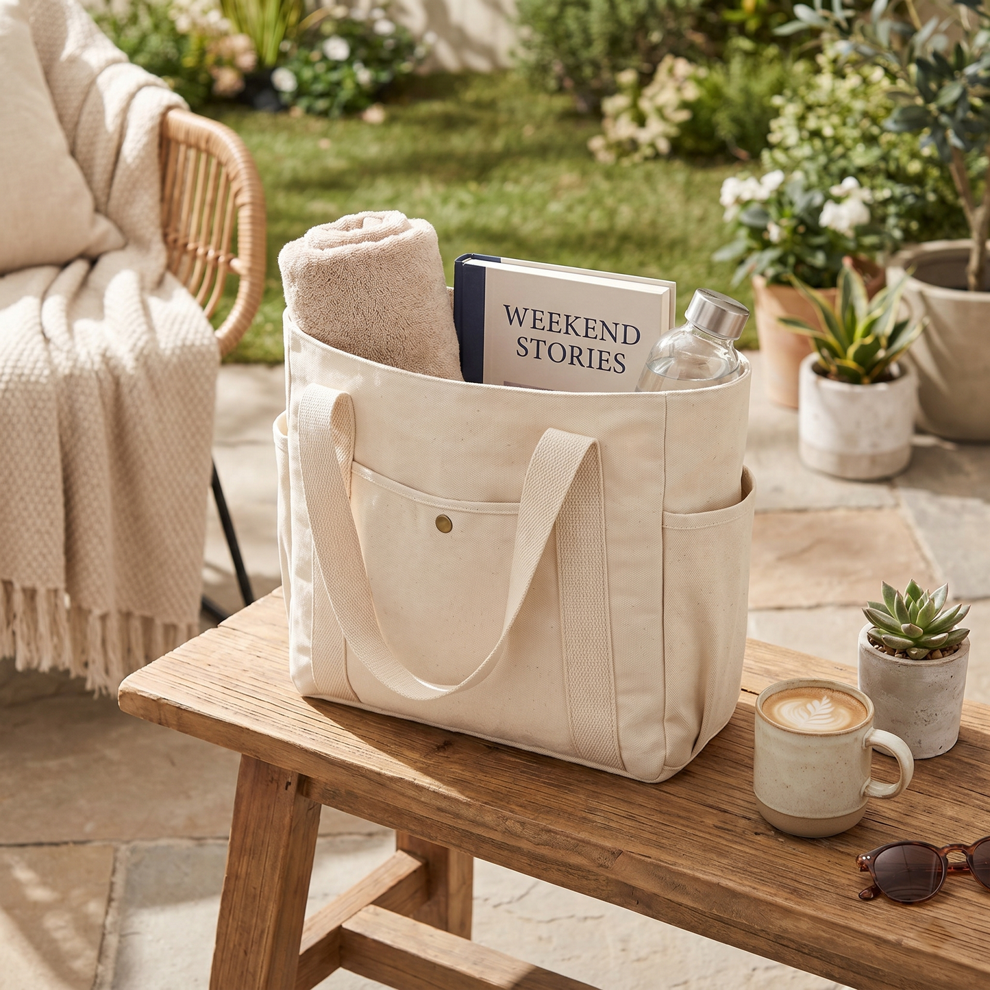 Large Capacity Tote Canvas Bag (Beige)